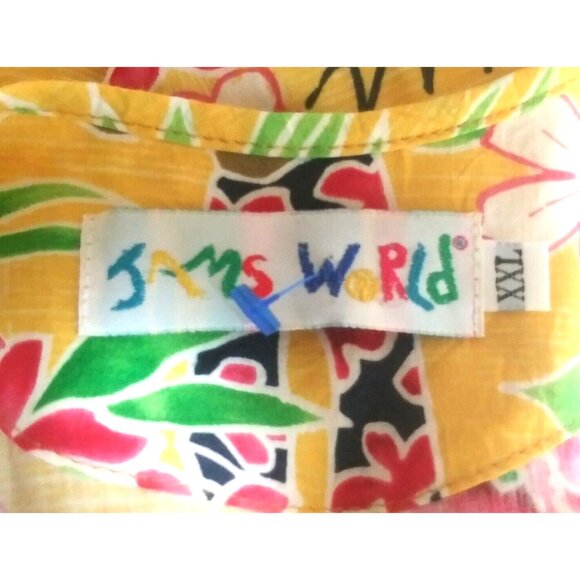 Jams World Janice Dress Long Maxi XXL Hawaiian Tropical Toile Pockets Yellow HTF - Picture 9 of 15